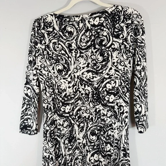Lauren Ralph Lauren Paisley Print Jersey Knit Dress Size 6 Black White Stretch - Picture 8 of 10